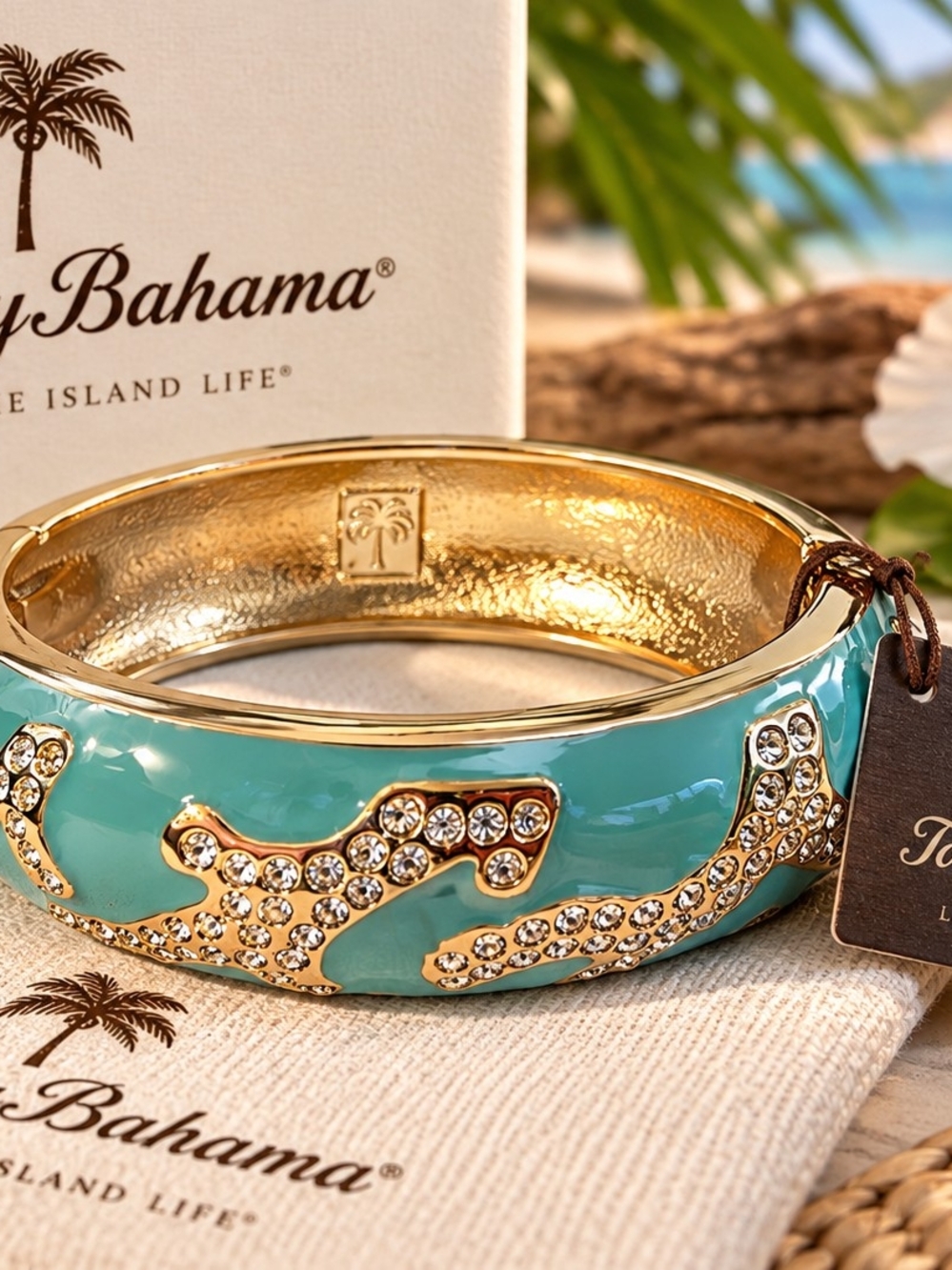 Tommy Bahama Turquoise Enamel Gold-Tone Crystal Bangle